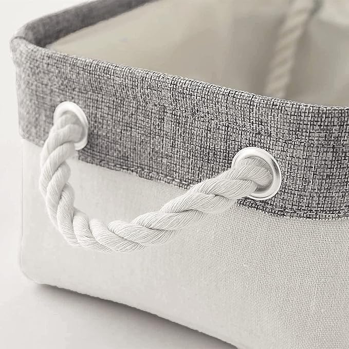 Basket for Organizing Cube Stgorage Bin - Small 6 Pack Fabric Storage Cubes Collapsible Baskets for Shelves with Rope, Bins for Organization Closet Cloth Toy Laundry Canvas (Grey&White 12x8x5.2 inch)-NeatNest