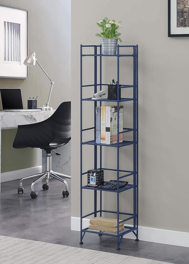 Convenience Concepts Xtra Storage Shelves - 5-Tier Folding Metal Storage Shelves, Closet Organizer for Office, Laundry Room, Bedroom, Garage, Kitchen, Bathroom, Cobalt Blue-NeatNest