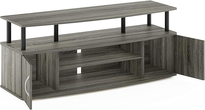 Furinno JAYA Large Entertainment Stand for TV Up to 55 Inch, French Oak Grey/Black-NeatNest