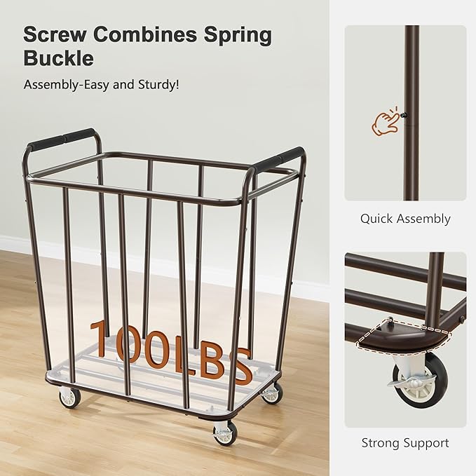 Hoctieon Large Laundry Cart with Wheels, 400L Heavy Duty Laundry Basket Organizer, Rolling Hamper Sorter for Clothes Storage, Industrial Dirty Clothes Hamper for Home & Hotel, Green+Brown-NeatNest