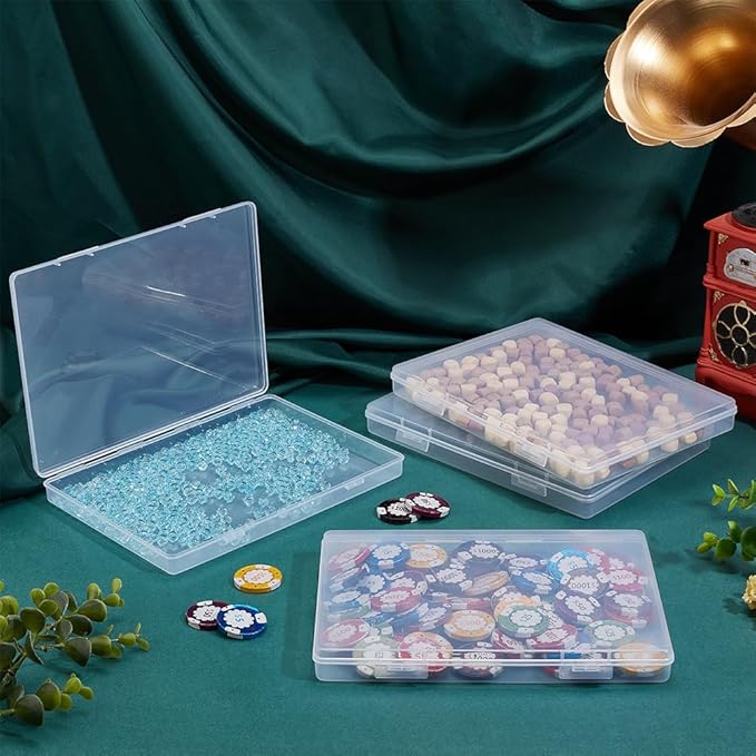 BENECREAT 4 Packs 6.3x8.8x1inch Bead Storage Organizer Box, Rectangle Clear PP Plastic Box Containers, Dustproof Case with Hinged Lid for Cards, Beads and Craft Supplies-NeatNest