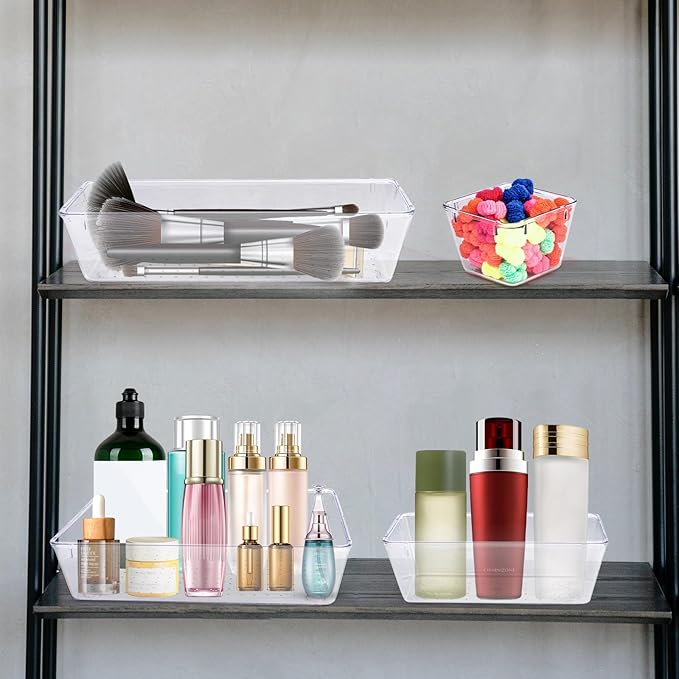 4 PCS Clear Plastic Drawer Organizer, Desk Drawer Divider Organizers and Storage Bins for Makeup, Jewelry, Gadgets for Kitchen, Bedroom, Bathroom, Office (9.0"x6.0"x2.2")-NeatNest