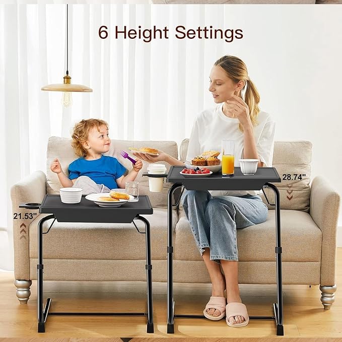 Adjustable TV Tray Table - TV Dinner Tray on Bed & Sofa, Comfortable Folding Table with 6 Height & 3 Tilt Angle Adjustments (Black)-NeatNest