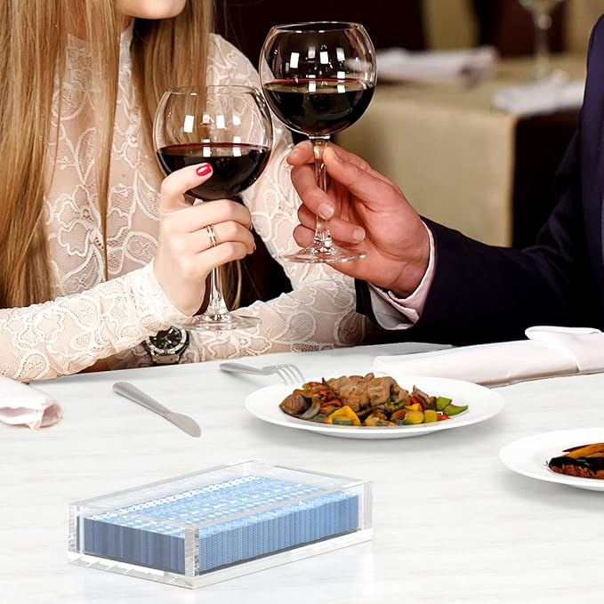 HIIMIEI Acrylic Napkin Holder Tray,8mm Thick Acrylic Guest Towel Holder 8.5x4 inches, Crystal Clear Table Cocktail Napkin Holder for Bathroom,Restaurant,Office,Commercial,Kitchen,Party