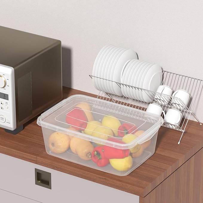 4-Pack Plastic Storage Containers with Latch Covers, BPA Free Stackable Fridge Organizer Bins, 14 L, Clear