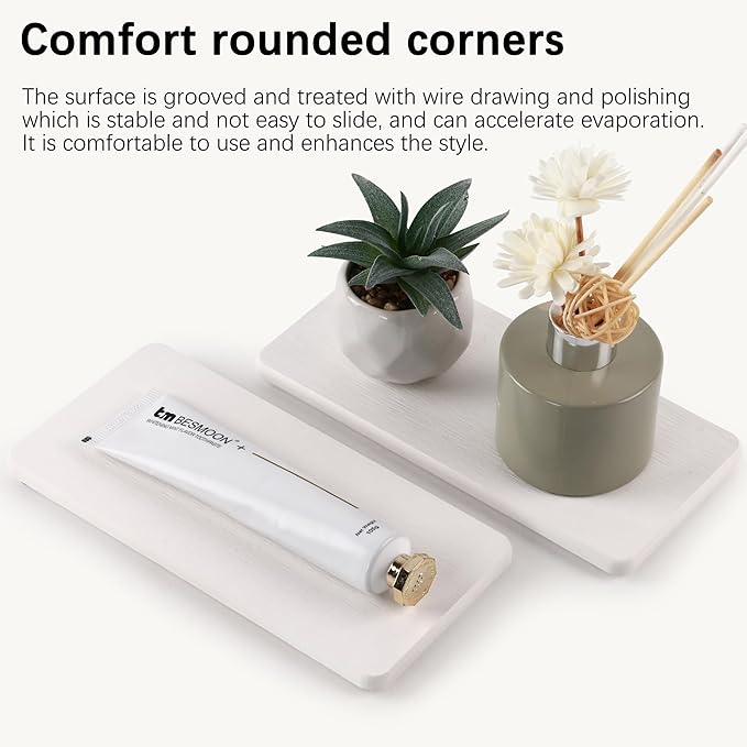 2 Pcs Water Absorbing Stone Trays, Kitchen/Bathroom Sink Soap Dish, Diatomite Tray Used for Hand Soap & Cosmetic Bottles in The Modern Home, 4" W x 8.3" L, White-NeatNest