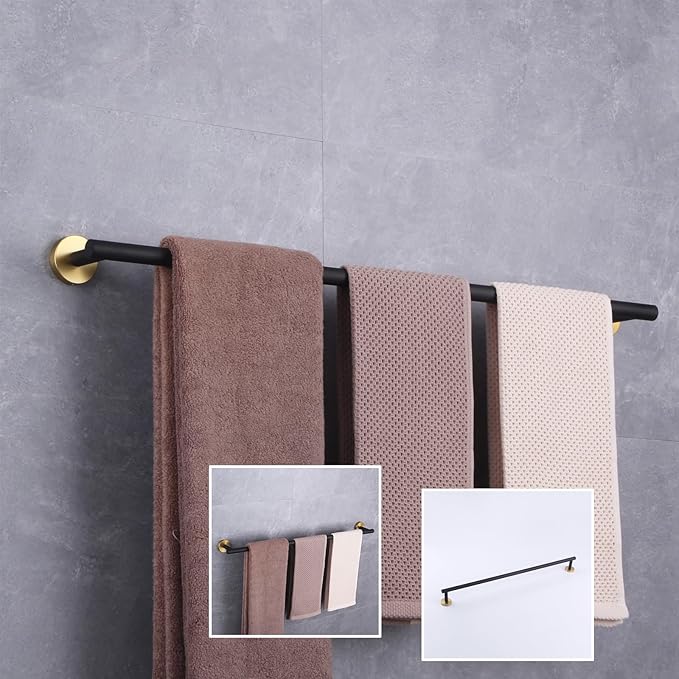 GERZWY Black & Gold Towel Bar, 30 Inch Stainless Steel Bathroom Wall Mounted Towel Rail, Hand Towel Holder AG1101C75-BD