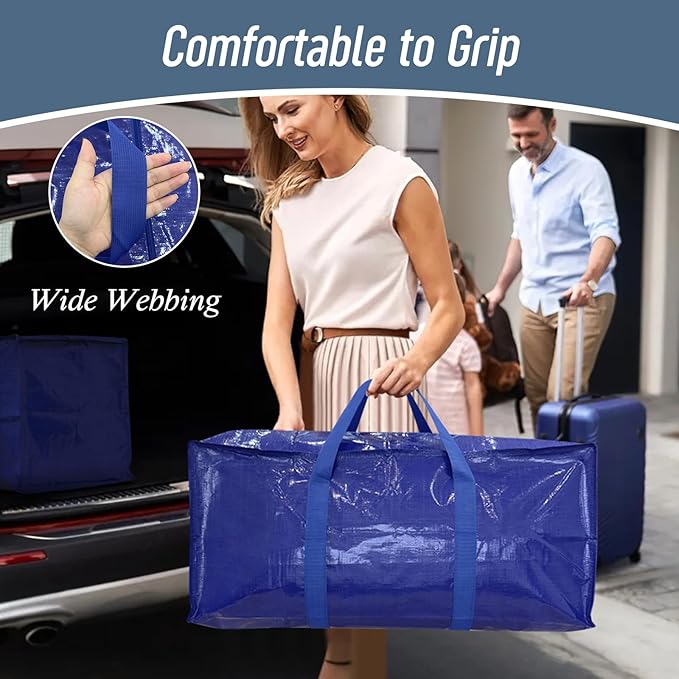 12 Pack Extra Heavy Duty Large Moving Bags with Strong Zipper & Comfortable Handles, Sturdy & Durable Clothes Storage Bags Totes Bins, Packing Moving Boxes for College Supplies, Blue-NeatNest