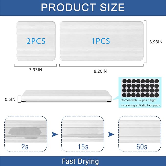 3PCS Water Absorbing Stone Tray, DryingNeat Diatomite Stone Sink Tray, Instant Dry Sink Coasters, Kitchen Sponge Hand Soap Holder, Bathroom Sink Vanity Trays,8 * 4inch and 4 * 4inch-NeatNest