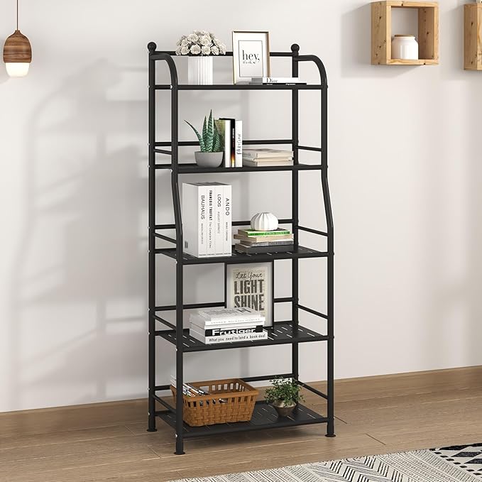 5 Tier Metal Shelf Storage Shelves Living Room Bookshelf Bathroom Corner Storage Rack for Kitchen,Indoor Plant Stand (Matte Black, 5 Tier)-NeatNest