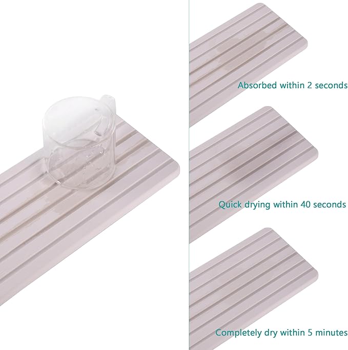 2 PCS Water Absorbent Diatomite Coasters (10.2" x 4"), Grooved Design, Water Absorbing Stone Used for Hand Soaps & Plants & toiletries in The Modern Home-NeatNest