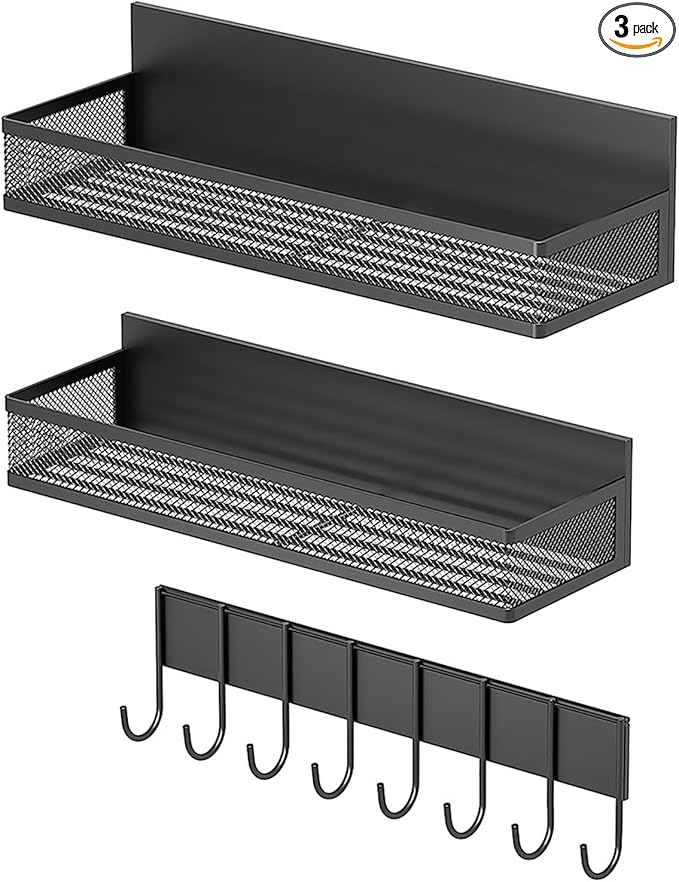 3-Pack Magnetic Spice Rack for Refrigerator - Heavy Duty Metal Kitchen Organizer with Hooks, Space-Saving Cabinet Storage, Rustproof & Easy to Clean