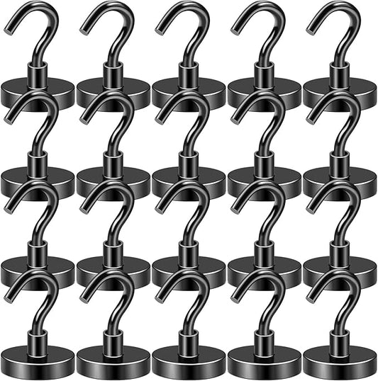 DIYMAG Black Magnetic Hooks, 80 LB Heavy Duty Strong Magnet with Hooks, Strong Rare Earth Neodymium Magnet Hooks for Hanging, Magnetic Hanger for Curtain, Home, Kitchen, Workplace, 20 Packs-NeatNest