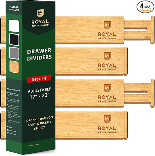 Drawer Divider and Organizer for Kitchen Organization - Adjustable Bamboo Drawer Dividers Organizers (17 - 22") - 4-Pack Expandable Drawer Organization Separators for Kitchen, Bedroom & More, Natural-NeatNest