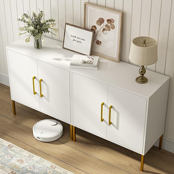 JOZZBY Set of 3 Storage Cabinet, Sideboard Buffet Storage, Modern Living Room Cabinet, White Side Cabinets for Bedroom, Kitchen, and Hallway