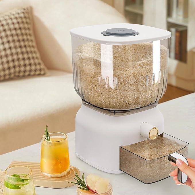 6KG Rice Dispenser, Large Sealed Grain Storage Container with Rice Cup Food Dispenser Kitchen Organizer for Rice Beans Grains Cereal Dry Food Storage Rice Containers