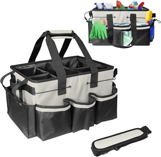 Boczif Cleaning Caddy Bag Wearable, Cleaning Caddy Supplies Organizer with Handle, Shoulder Straps & Detachable Divide, Cleaning Tool Organizers Tote Bag for Cleaners & Housekeepers (White)-NeatNest