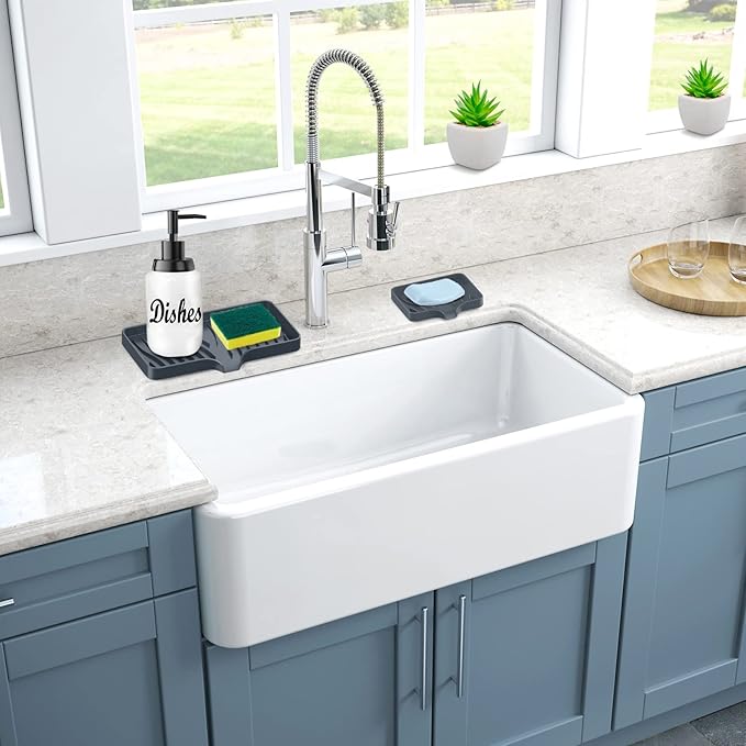 Silicone Sponge and Soap Holder, Self Draining Kitchen Caddy Sink Organizer with Soap Dispenser and Palm Brush-NeatNest
