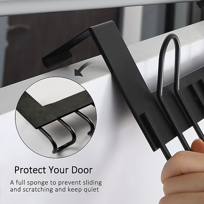 SKOLOO Over The Door Hooks - for Doors up to 1-3/4'' Thickness, Metal Door Hanger with 9 Hooks, Over The Door Hanger for Coats, Hats,Towels, Black