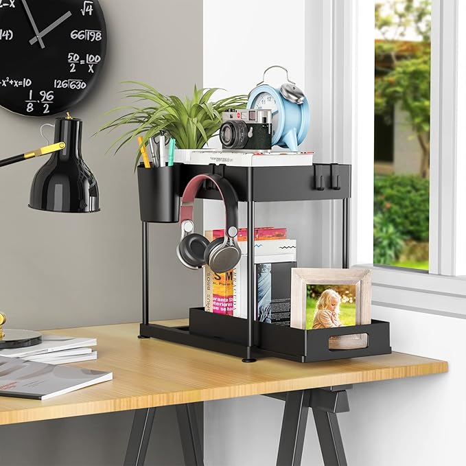 Under Sink Organizers and Storage, 2 Pack Large Capacity Heavy Load Pull-out Under Sink Shelves with Sliding Drawer for Kitchen and Bathroom, Black, 12 x 8.7 x 15.7 inch-NeatNest