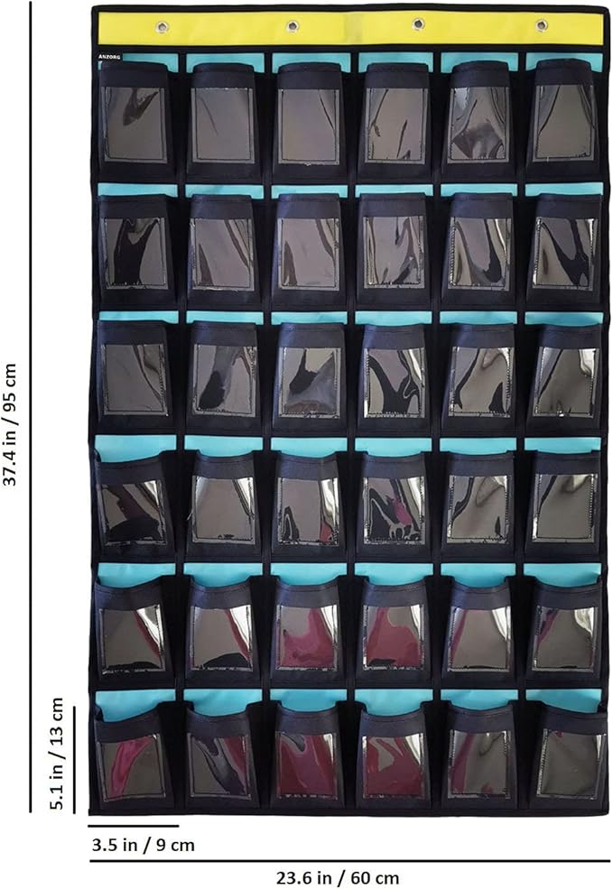 Classroom Cell Phone Organizer Calculator Holder Storage Over Door Hanging School Pocket Chart with 36 DIY Named Label Pockets-NeatNest