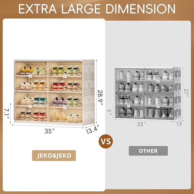 JEKO&JEKO 4 Tiers Foldable Shoe Rack Organizer Cabinet for Closet Entryway, Large Collapsible Shoe Storage Box with Magnetic Doors Fits Up to 16 Pairs (White)-NeatNest