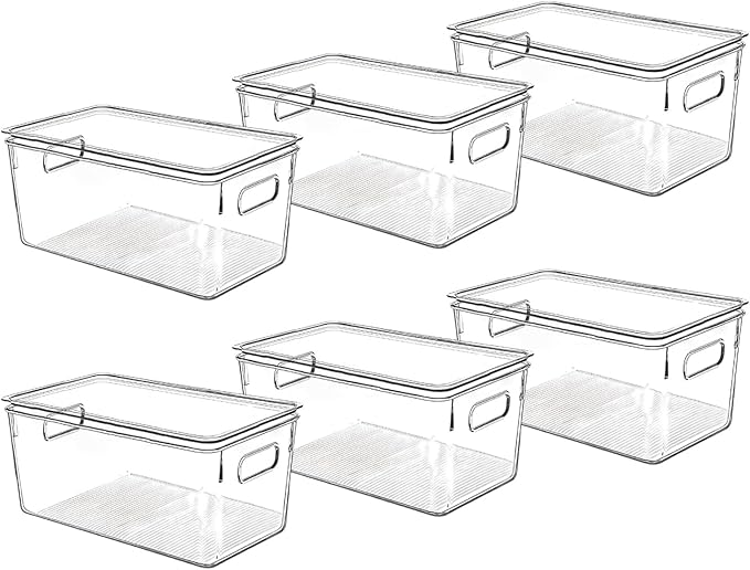 Clear Plastic Storage Bins with Lids, Perfect for Kitchen Organization or Pantry Organization and Storage, Stackable Fridge Organizer Bins, Storage Containers for Organizing, Cabinet Organizers-NeatNest