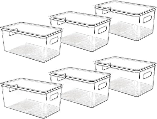 Clear Plastic Storage Bins with Lids, Perfect for Kitchen Organization or Pantry Organization and Storage, Stackable Fridge Organizer Bins, Storage Containers for Organizing, Cabinet Organizers-NeatNest