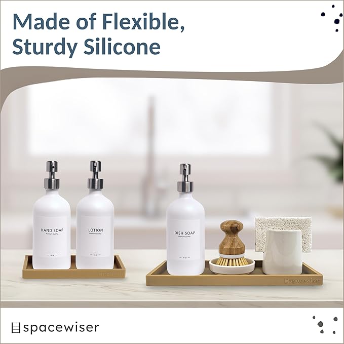 Countertop and Vanity Tray - 2 PC (11” and 7”) Shatterproof Silicone Kitchen and Bathroom Trays for Counter, Kitchen Soap Dispenser Tray, Vanity Trays for Bathroom, Perfume Key Tray-NeatNest