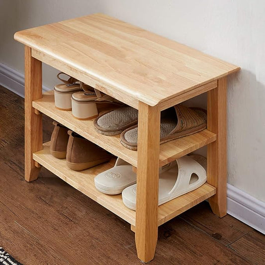 XKZG Storage Bench Wooden Shoe Rack Bench Simple Style Wood Entryway Bench (Natural,23.6")-NeatNest