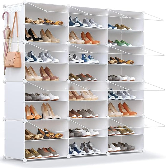 Shoe Rack Organizer, 48 Pair Shoe Storage Cabinet with Door Expandable Plastic Shoe Shelves for Closet,Entryway,Hallway,Bedroom-NeatNest