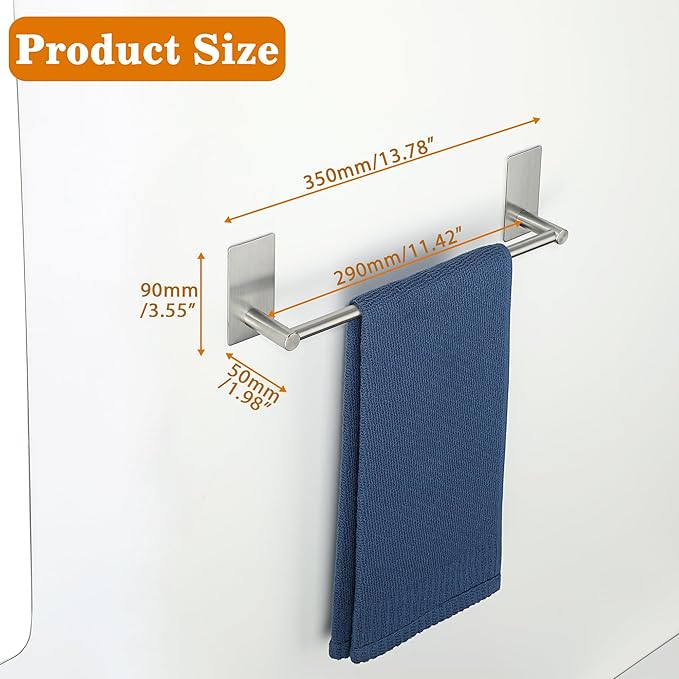 Alise Towel Racks for Bathroom, 12 Inch SUS 304 Stainless Steel Adhesive Towel Bar No Drill，Brushed Nickel Towel Bar，Rustproof Bath Towel Holder