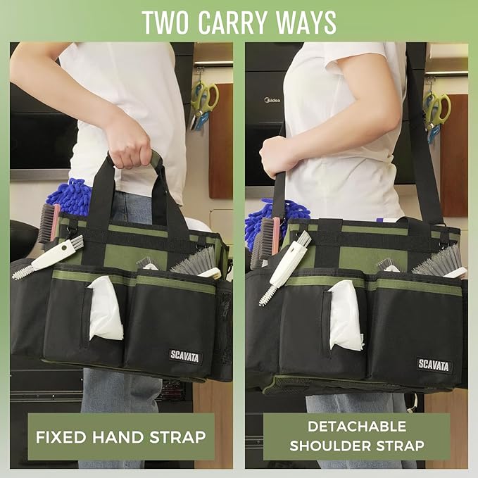 Compact Wearable Cleaning Caddy, Small Cleaning Caddy Supplies Organizer with Handle & Shoulder Straps for Housekeepers, Under Sink & Car Cleaning Tool Organizers Bag (Armygreen)-NeatNest