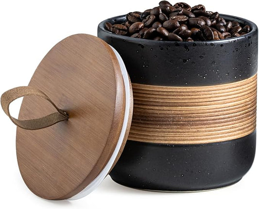 Ceramic Jar with Lid, Coffee Container Kitchen Food Storage Jars for Spice Sugar Tea Bag, Stackable Decorative Jars for Countertop, Black & 18oz-NeatNest