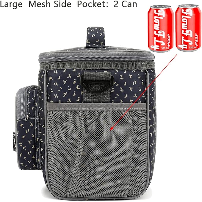 FlowFly Insulated Reusable Lunch Bag Adult Large Lunch Box for Women and Men with Adjustable Shoulder Strap,Front Zipper Pocket and Dual Large Mesh Side Pockets,Alphabet-NeatNest