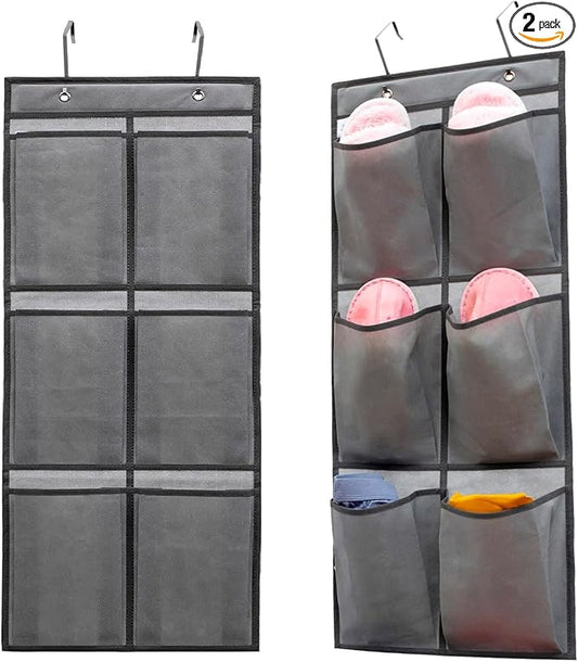 2 Packs Over The Door Hanging Closet Shoes Holder Organizer Shoe Storage Shoe Rack with 6 Pockets (Fabric Pockets)-NeatNest