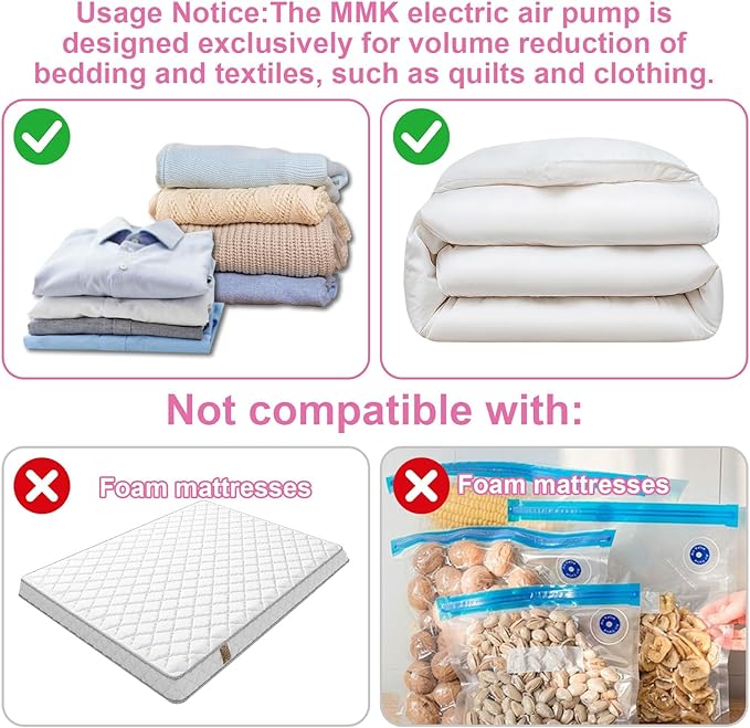 Electric Vacuum Pump for Storage Bags - 55W Fast Compression, Universal for Bags Under 1.5'', Auto Voltage 100V-240V, Portable Space Saver for Travel/Home, Pink-NeatNest