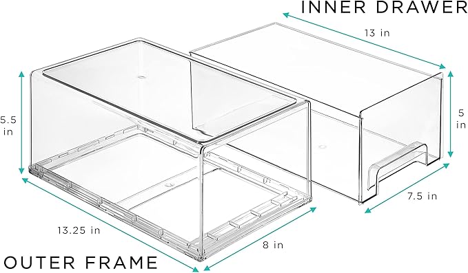 Sorbus Large Clear Storage Drawers (4 Pack) – Stackable Pull-Out Storage Bins with Handles, Slide Out Organizer Drawers for Pantry, Fridge, Kitchen – Acrylic Drawer Organizers-NeatNest