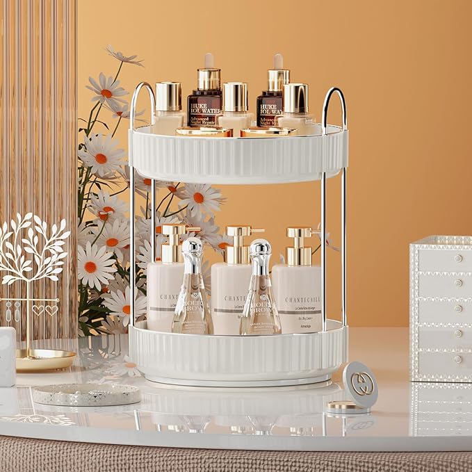 Rotating Makeup Organizer for Vanity, 2 Tier High-Capacity Skincare & Makeup Storage, Perfume Organizer, Cosmetic Dresser, Countertop 360 Spinning-NeatNest
