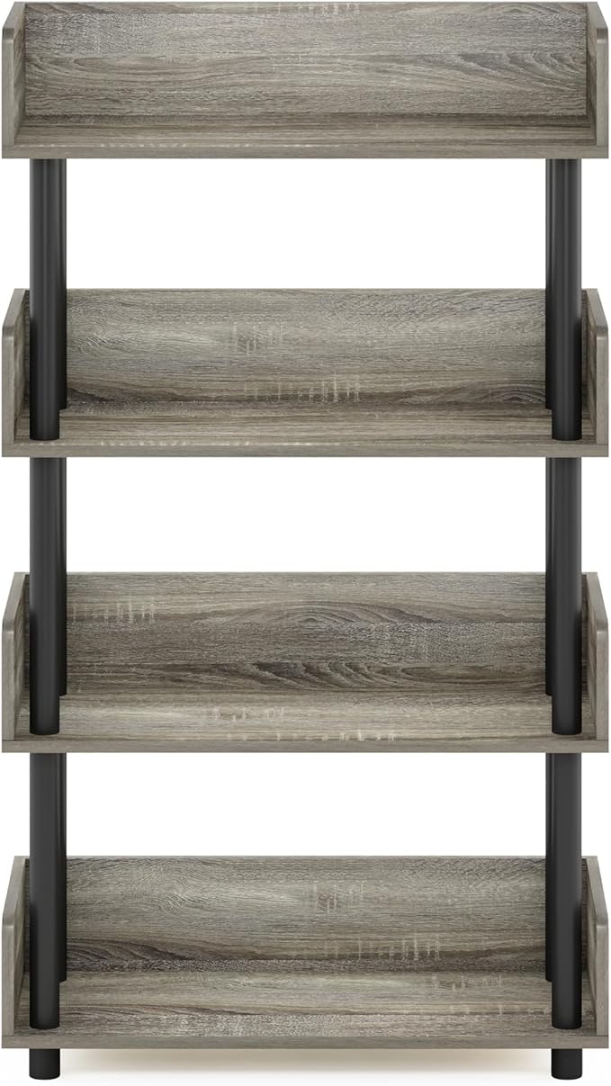 Furinno Turn-N-Tube 4-Tier Multipurposes Display Rack, Open Shelf Rack/Storage with Back & Side Panel, French Oak/Black-NeatNest