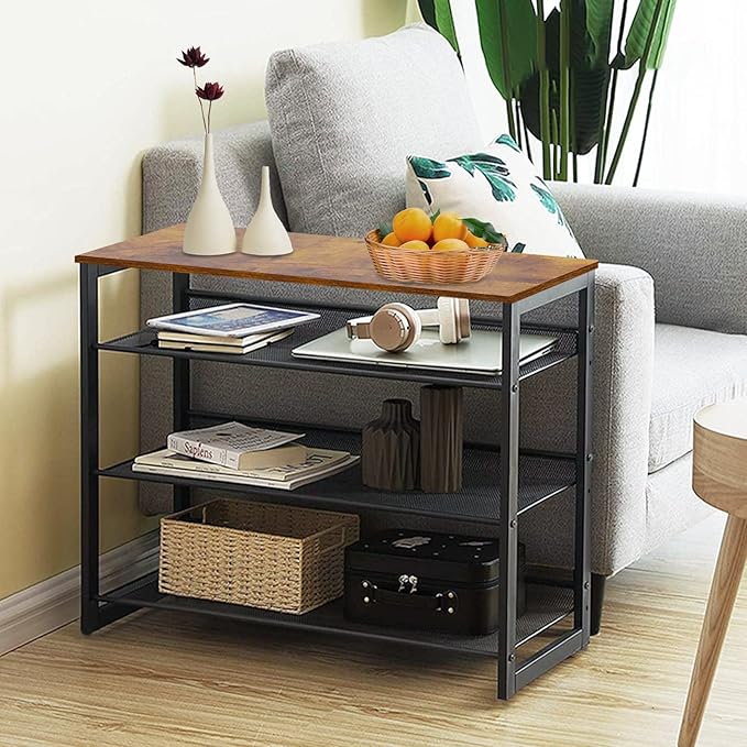 Garden 4 you 4-Tiers Shoe Storage Freestanding Organizer Modern 25.2 in Tilting Adjustable Shoe Rack for High Heels, Entryways, Hallways, Closets, Dormitory Rooms, Industrial, Brown-NeatNest
