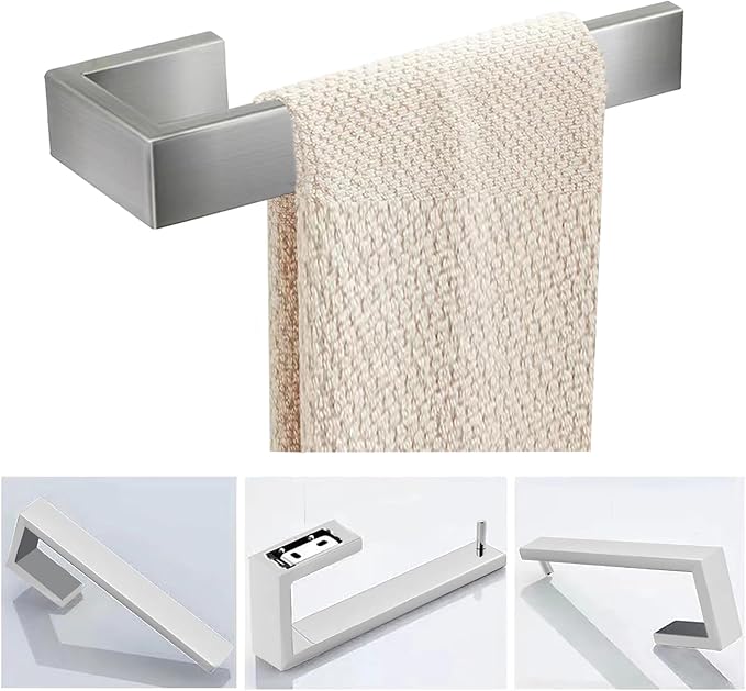 Hand Towel Holder, Towel Ring - Thicken SUS 304 Stainless Steel Towel Holder for Bathroom Wall, 8" Rectangular Modern Design Hand Towel Bar, Contemporary Hand Towel Rack - Brushed Nickel