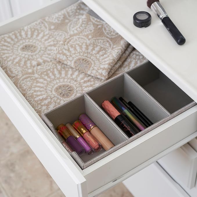 Household Essentials Grey 727-1 Deep 3 Section Drawer Organizer Box for Storage | 12 in x 6.13 in x 3.13-NeatNest