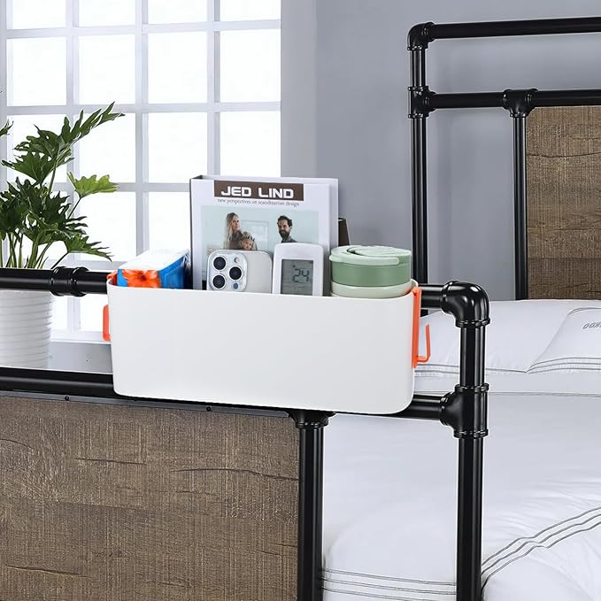 2 Pcs Bedside Storage Organizer Bedside Caddy Hanging Organizer Bunk Bed Bedside Shelf Holder Pocket for College Dorm Room Baby Bed Rails (White)-NeatNest