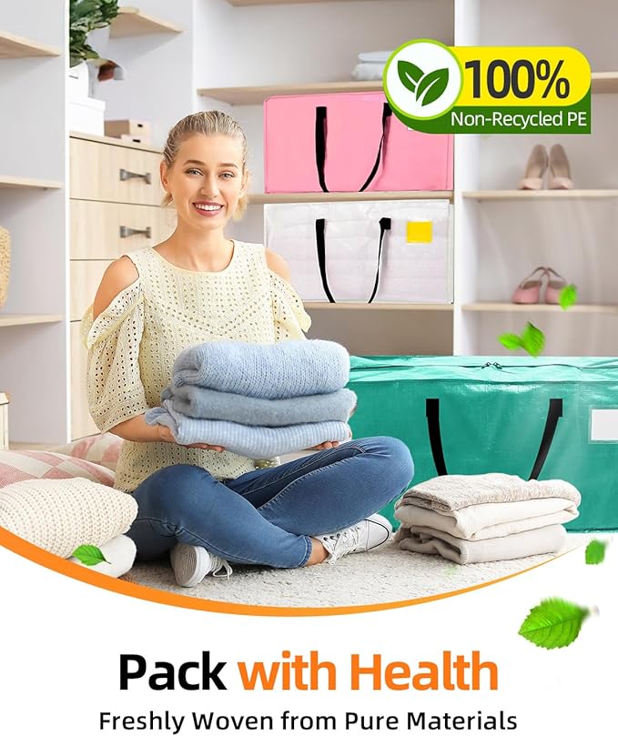12 Pack Extra Large Moving Bags, Heavy Duty Packing Bags with Zippers and Handles for Space Saving, Clothes Storage, College Essentials, Travel, Tiff-Blue