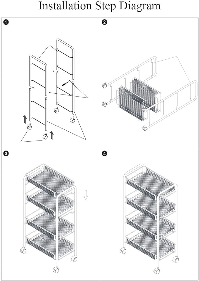 JANE EYRE Rolling Utility Storage Rack Cart on Wheels, Trolley Carft cart, Multi-Purpose Organizer Shelf (White, 4 Tier)…-NeatNest
