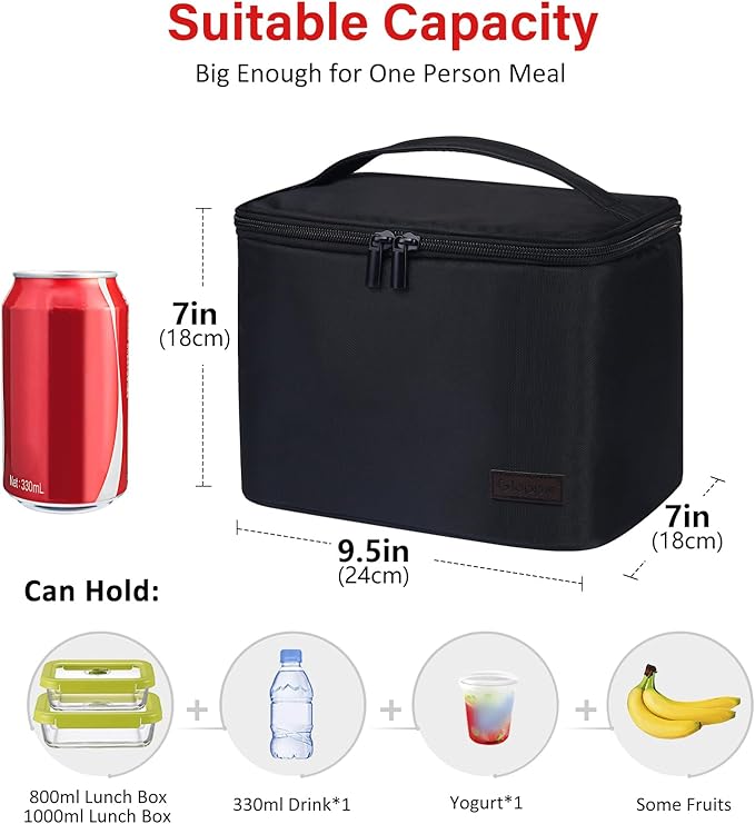 Gloppie Insulated Lunch Bag Lunch Box for Men Women Lunchbox Cooler Bag for Work Picnic, Idea for Gift, Black-NeatNest