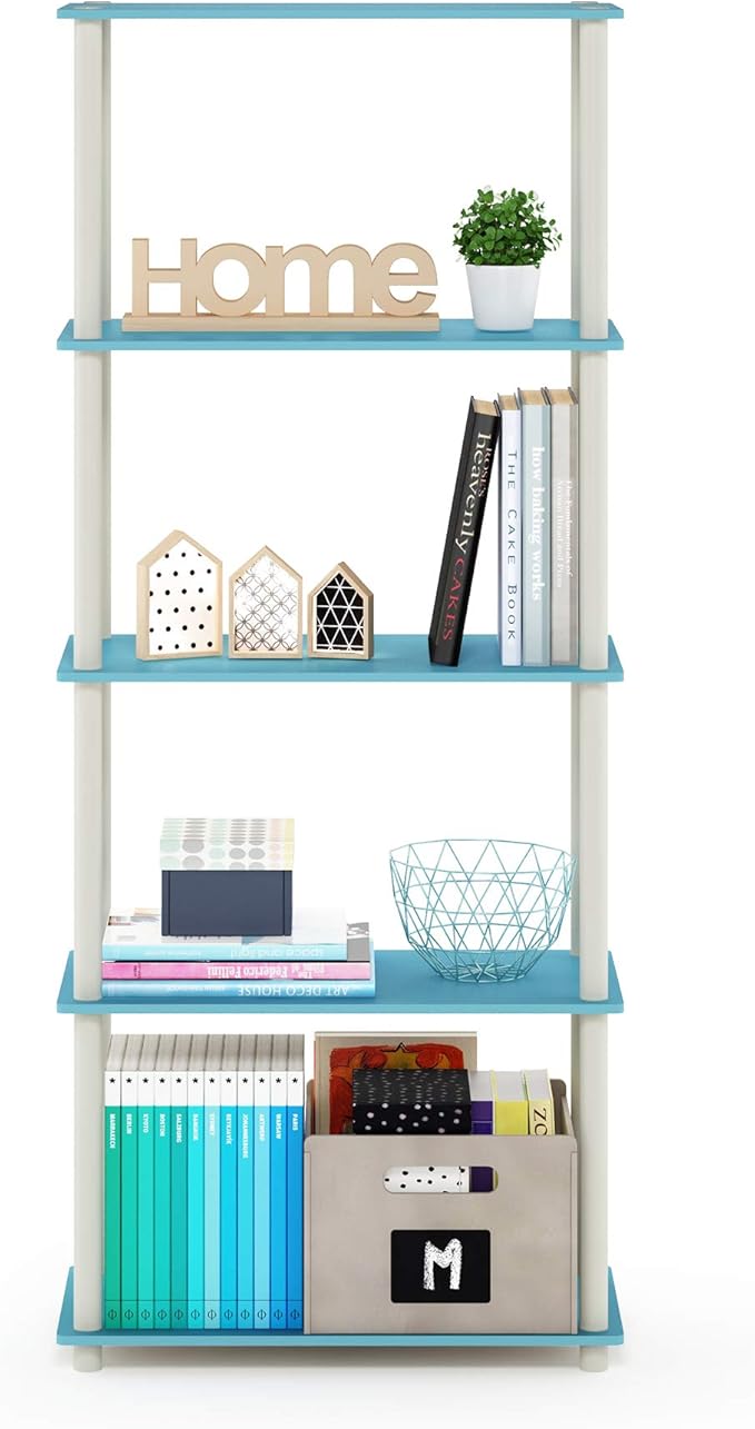 Furinno Turn-N-Tube 5-Tier Multipurpose Shelf / Display Rack / Storage Shelf / Bookshelf, Round Tubes, Light Blue/White-NeatNest