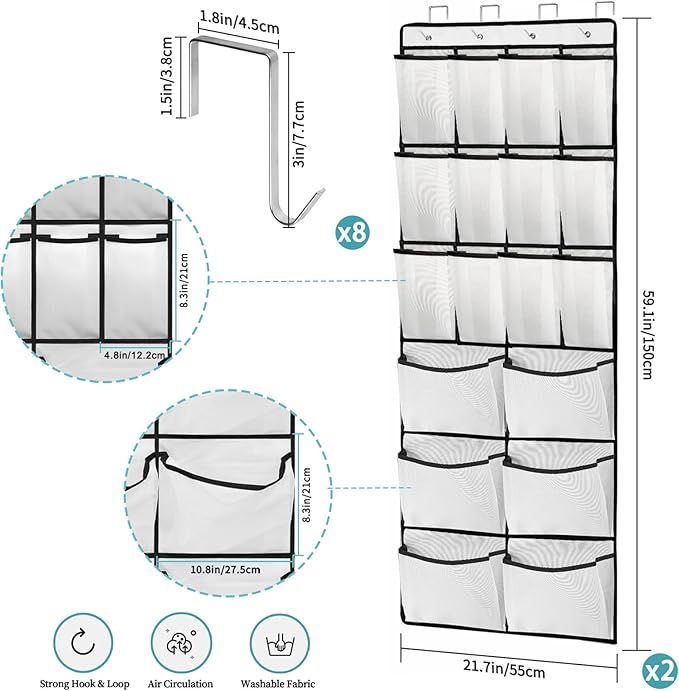 2 Packs Over the Door Shoe Organizer, 36 Large Mesh Pockets Hanging Shoe Boots Rack Holder, Closet Hanging Organizers for Storage Sneakers High Heeled Shoes Slippers (White)-NeatNest