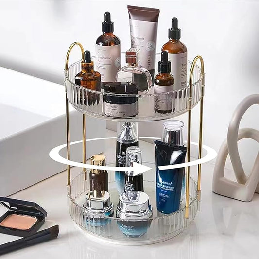 Rotating Makeup Organizer for Vanity, High-Capacity Skincare Clear Make Up Storage Perfume Organizers Cosmetic Dresser Organizer Countertop 360 Spinning (Clear, 2 Tier)-NeatNest